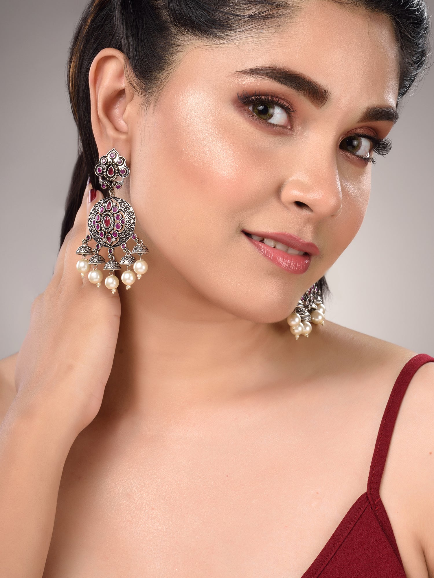 Silver Plated Oxidised Drop Earrings